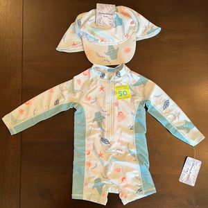 Tommy Bahamas boys swimsuit with sun hat NWT 12m